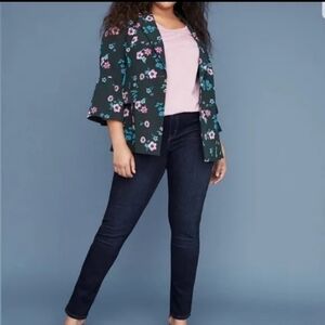 Lane Bryant The Bryant Blazer Green Pink Flare Sleeve Floral Blazer  22